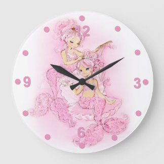 Horloge murale rose sirène