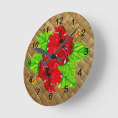 Horloge murale rouge Hibiscus Lauhala (Angle)