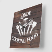 Horloge murale rustique "Cuisine de mec" - BBQ drô (Angle)