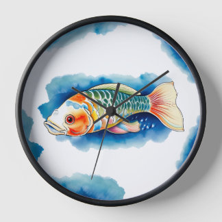 Horloge murale - série aquarelle : Koi Fish