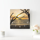 Horloge murale Silhouette Arbre Soleil Folle (Maison)