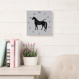 Horloge murale silhouette de cheval pur-sang