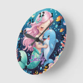 Horloge murale sirène et dauphin – Personnalisée (Angle)