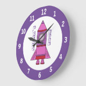 Horloge murale Space Purple Rocket Ship avec nom (Angle)