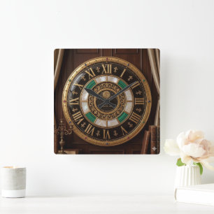 Horloge murale suisse en or royal et malachite