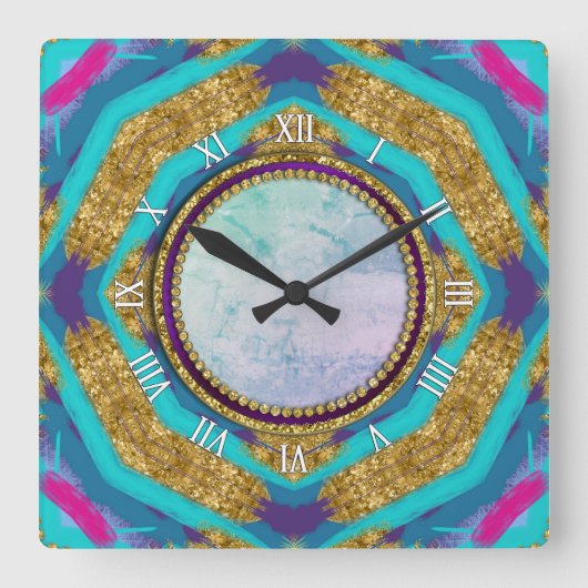 Horloge murale super Mandala Aqua bleu violet (Recto)