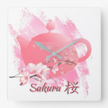 Horloge murale théière japonaise Sakura 