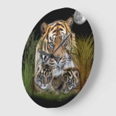 Horloge murale tigre et petits (Angle)