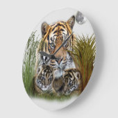 Horloge murale tigre et petits (Angle)