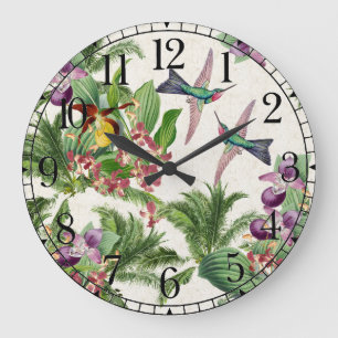 Horloge murale tropicale de fleur d'orchidée