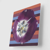 Horloge murale Tulipe violette et rayures (Angle)