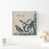 Horloge murale turquoise à rotation papillon (Maison)