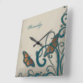 Horloge murale turquoise à rotation papillon (Angle)