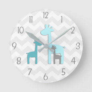 Horloge murale turquoise Aqua Grey Giraffe