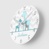 Horloge murale turquoise Aqua Grey Giraffe (Angle)