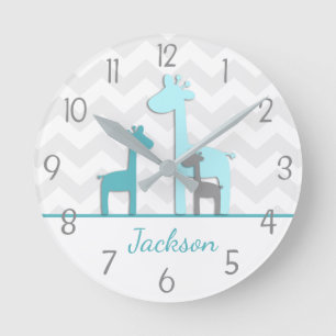 Horloge murale turquoise Aqua Grey Giraffe