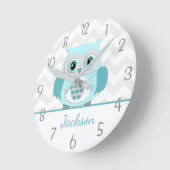 Horloge murale turquoise de la chouette grise Aqua (Angle)