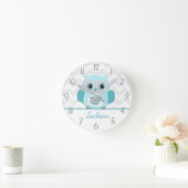Horloge murale turquoise de la chouette grise Aqua (Maison)