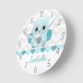 Horloge murale turquoise de la chouette grise Aqua (Angle)