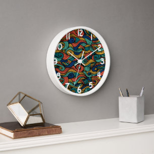 Horloge murale vague paisley rétro