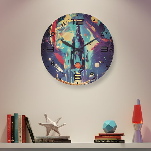 Horloge murale vibrante de vaisseau spatial rétro