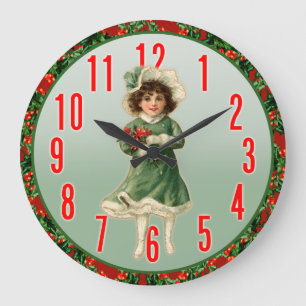 Horloge murale vintage de Noël fille