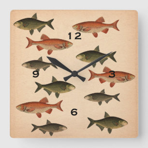 Horloge murale vintage d'illustrations de poissons
