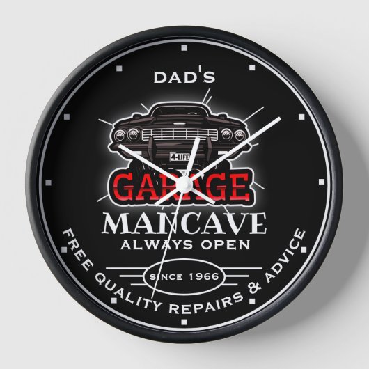 Horloge N'importe quel nom Garage Mancave Red Black Slogan (Recto)