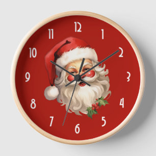 Horloge Noël de style rétro Holly Jolly Santa Claus