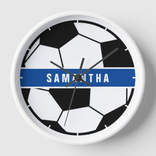 Horloge Noir Blanc & Bleu Football Football Sport Monogram