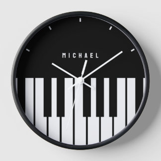 Horloge Noir et blanc Piano Clavier Nom du monogramme