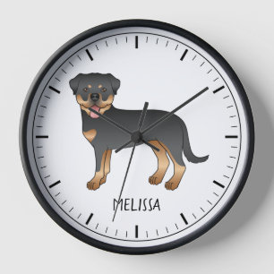 Horloge Noir Et Tan Rottweiler Cute Cartoon Chien Et Nom