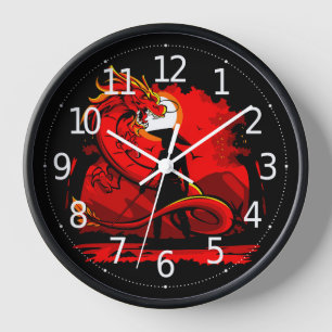 Horloge Noir Samurai Dragon Rouge Style japonais  