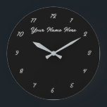 Horloge noire avec texte et couleur personnalisés<br><div class="desc">Couleurs et polices personnalisées - Conception personnalisée Vos propres horloges de mur noir avec texte personnalisé - Ajoutez votre texte / nom avec outil de personnalisation ! Choisissez / ajoutez votre arrière - plan favori et les couleurs de nombre / polices / taille ! Bonne chance - Soyez heureux :)...</div>
