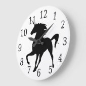 Horloge noire de silhouette Unicorne (Angle)