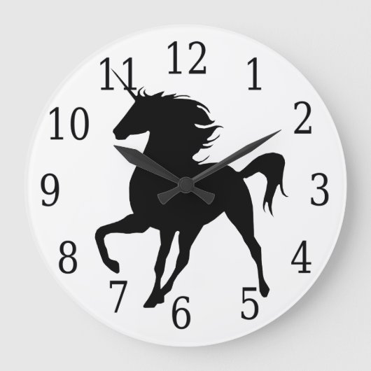 Horloge noire de silhouette Unicorne (Recto)