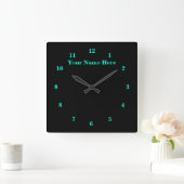 Horloge noire et turquoise Texte et couleurs perso (Maison)