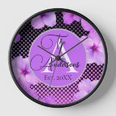 Horloge Nom de famille élégant Hibiscus rose (Recto)