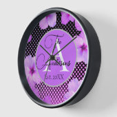 Horloge Nom de famille élégant Hibiscus rose (Angle)