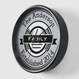 Horloge Nom de famille esthétique de style bistro Logo Rét