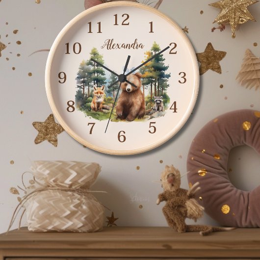 Horloge Nom personnalisé Animaux des bois