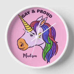 Horloge Nom personnalisé Gay Unicorn
