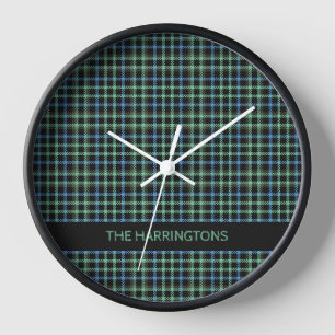 Horloge Nom personnalisé motif carreaux / tartan