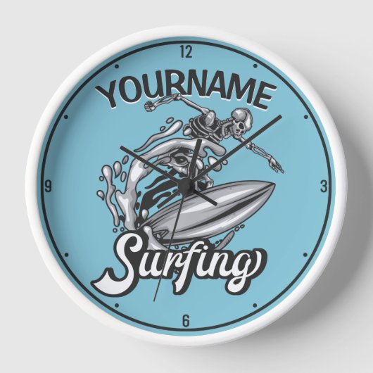 Horloge NOM personnalisé Surfer Big Wave Skeleton Surfing (Recto)