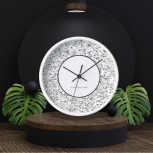 Horloge Nom personnalisé Terrazzo blanc moderne