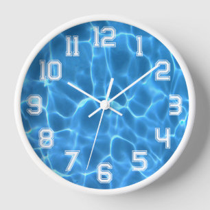 Horloge Nombres de contour athlétique blanc Piscine bleue