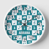 Horloge Notes et instruments de musique turquoise et blanc (Recto)