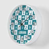 Horloge Notes et instruments de musique turquoise et blanc (Angle)