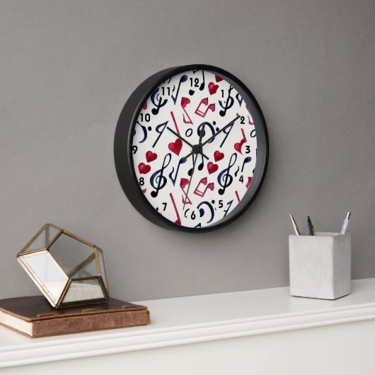 Horloge Notes et symboles de musique noir et blanc (Bureau)