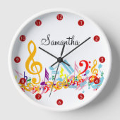 Horloge Notes musicales colorées personnalisées (Recto)